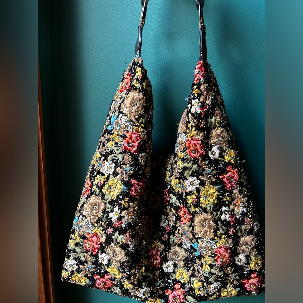 Floral Embroidered beaded hobo bag